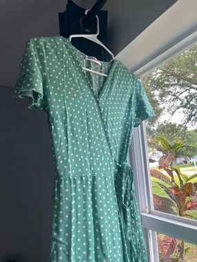 Green Polka Dot Wrap Dress
